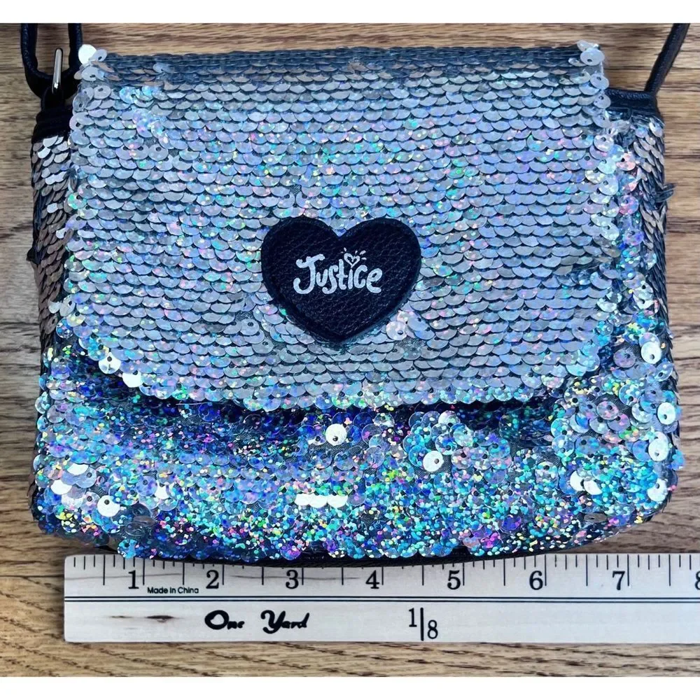 Justice Girl’s Crossbody Sequin Silver Purse Bag